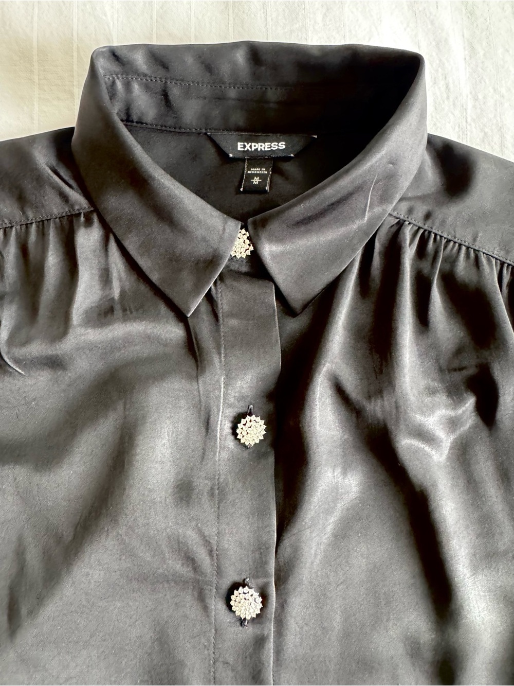 Express Black Button-Down Blouse with Rhinestone Buttons - Picture 4 of 8